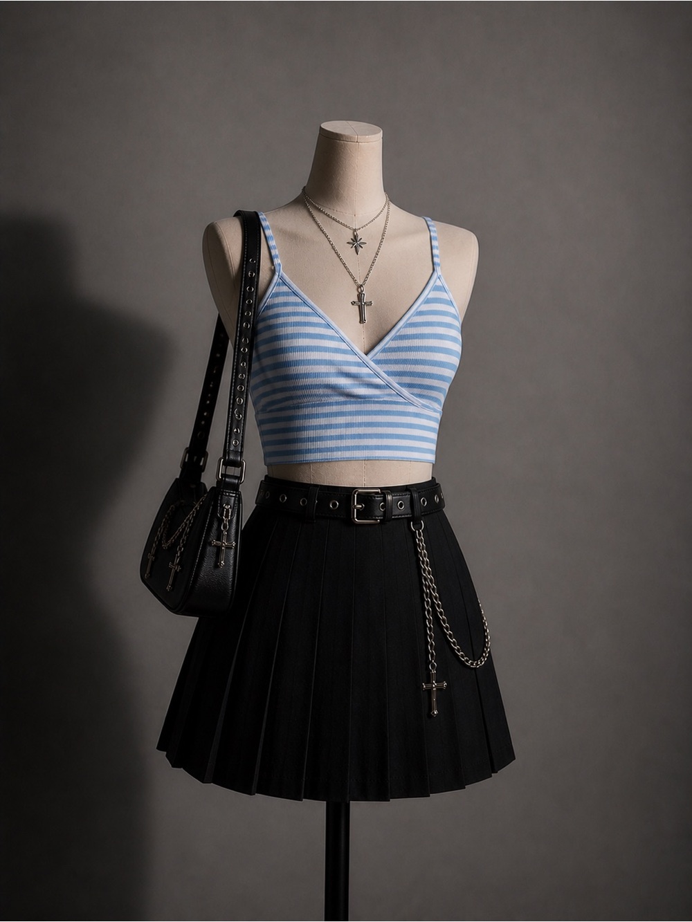 Ardene Blue and White Striped Tank Crop Top